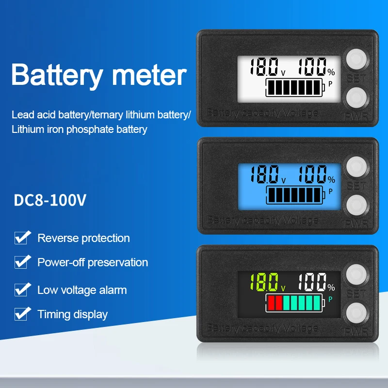 DC 8V-100V Waterproof Battery Capacity Indicator Lead Acid Lithium LiFePO4 for Car Motorcycle Voltmeter Gauge 12V 24V 48V 72V