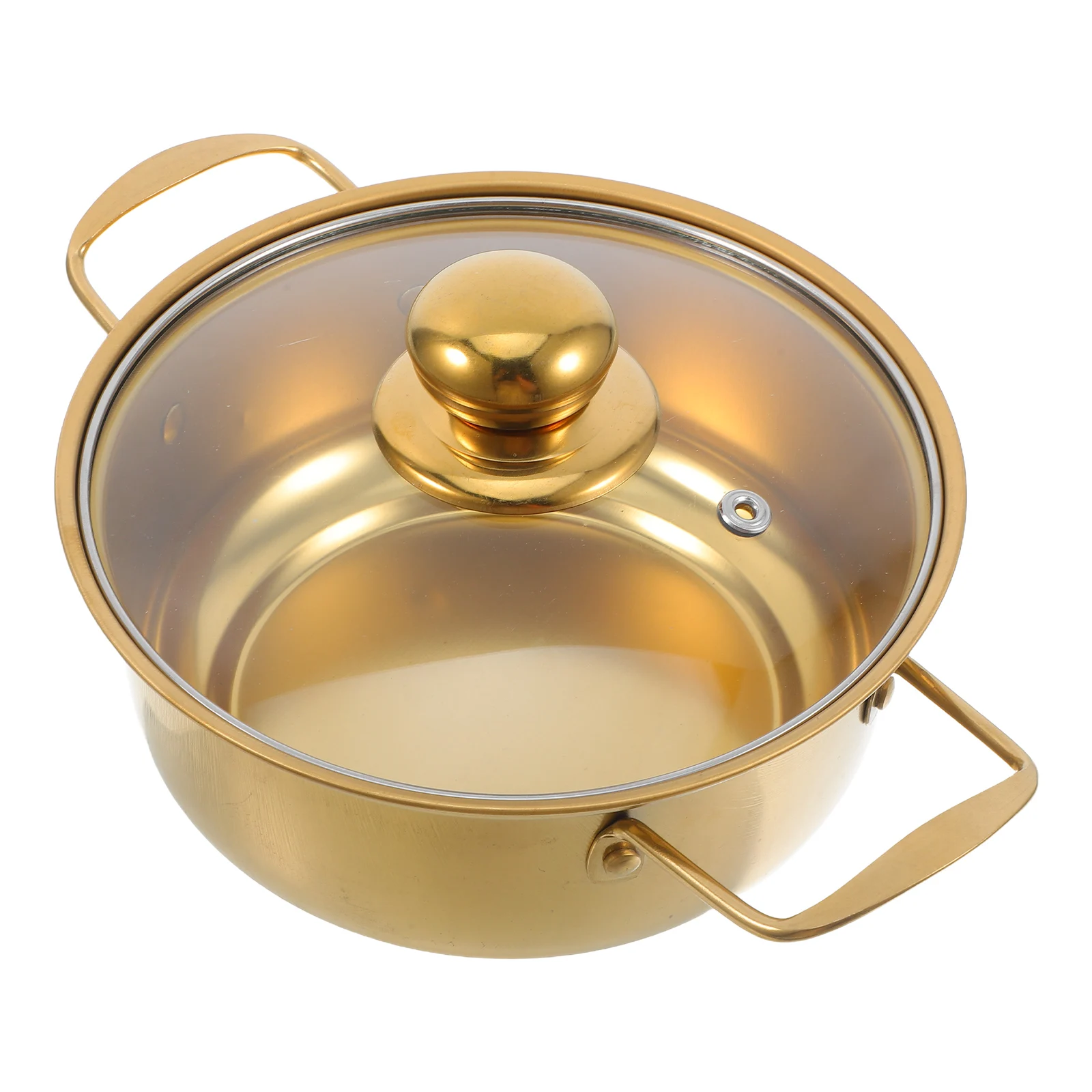 

18cm Stainless Steel Soup Pot With Glass Lid Golden Ramen Pot Double Handle Small Cooking Pot For Induction Cooker Korean Noodle