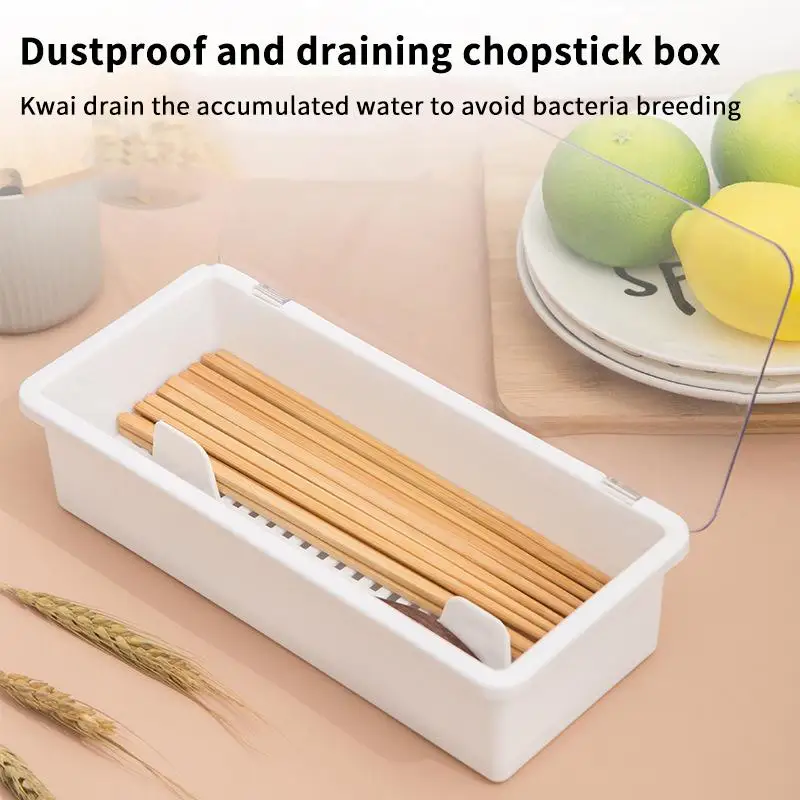 Kitchen Tableware Spoon And Fork Drainer With Cover Makeup Bins Storage Drainage And Dust-Proof Tableware Storage Chopstick Box