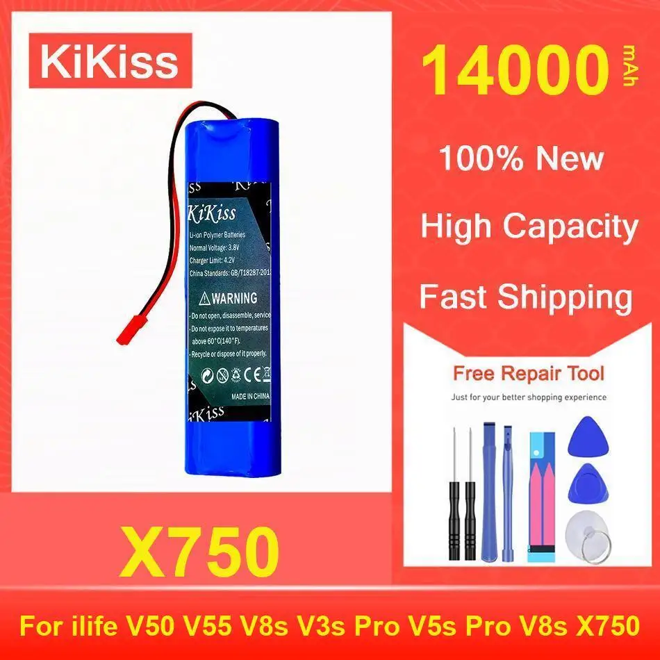 

Kikiss Battery 14000Mah X750 For Ilife V50 V55 V8s V3s Pro V5s