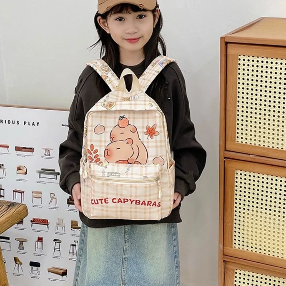 귀여운 두꺼운 카피바라 배낭 나일론 와이드 스트랩 만화 동물 데이 팟 대용량 경량 어린이 학교 가방 남여