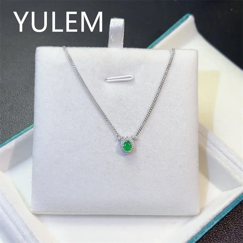 

YULEM 4x5mm Natural Water Drop Emerald Silver 925 Pendant with Platinum Plating for Women Daily Wear