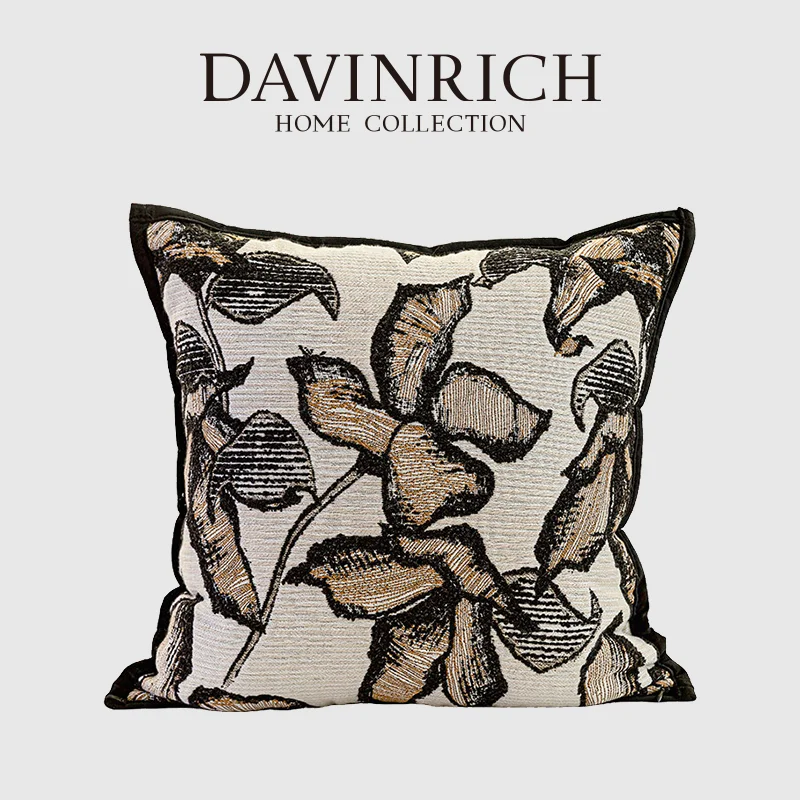 DAVINRICH Desert Floral Jacquard Pillow Cover Contemporary Art Abstract Flowers Luxe Cushion Case Mid-Century Modern Home Decor