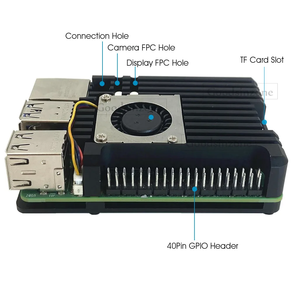 حافظة مدرعة من سبائك الألومنيوم Raspberry Pi 5، حافظة مع مجموعة مروحة + رأس GPIO لـ Raspberry Pi 5 4GB/8GB (مع مروحة تبريد) #3