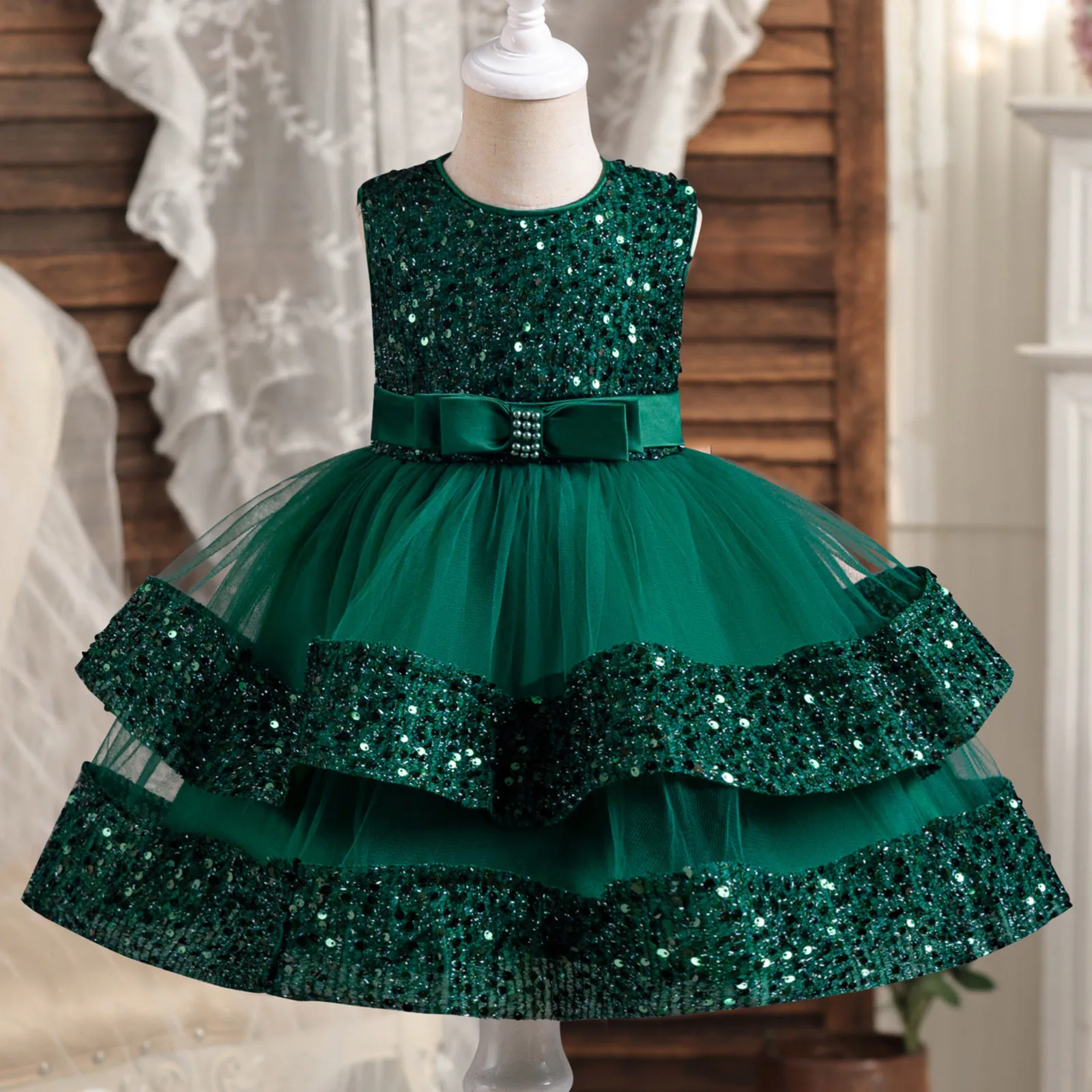 Baby Girls Tutu Tulle Dress Party Gowns Shiny Sequins Dresses for Wedding 1 2 3 4 Years Birthday Party Princess Children Costume