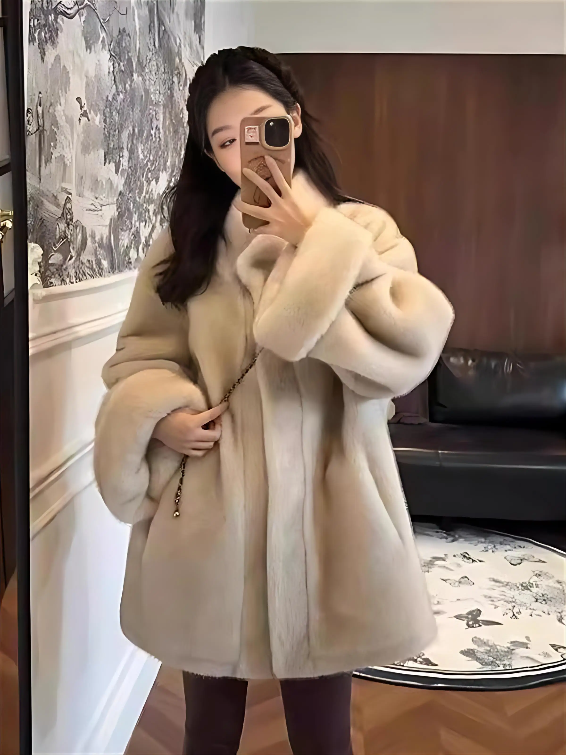 Długi płaszcz ze sztucznego futra damski wysokiej jakości wakacyjny młodzieżowy japoński styl miękki kobiecy modny elegancki czysta elegancja