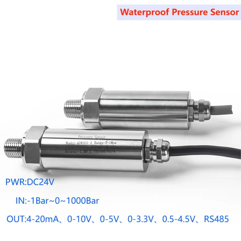 

G1/4' Waterproof Pressure Transducer Sensor Stainless Steel Pressure Transmitter Threaded Installation -0.1Mpa 60Mpa