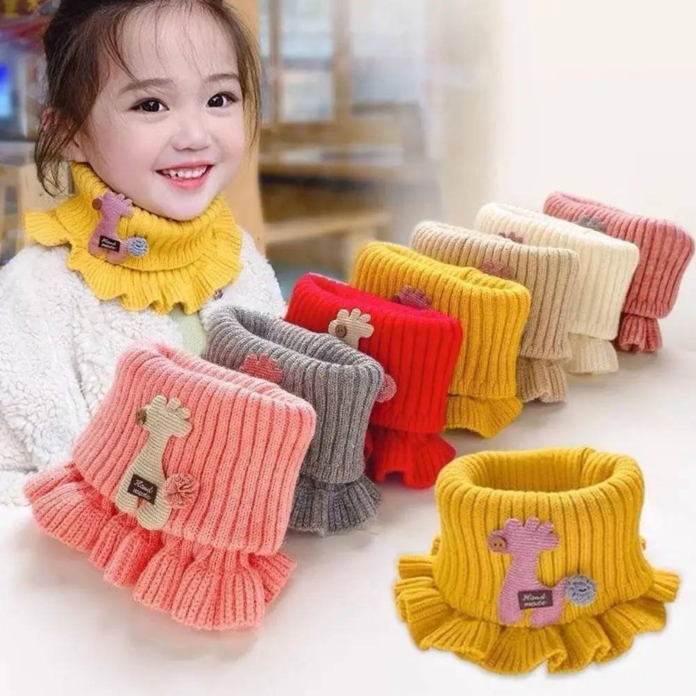 New Knitted Scarf Autumn Winter Children's Scarves Warm Windproof Neck Loop Scarf Girls Kids The color of the fawn is random