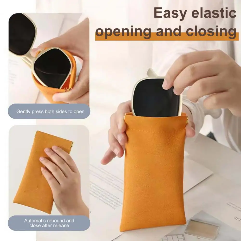 2 Pcs Sunglasses Pouch Soft Auto-Closing Spectacle Bag Stylish Faux Leather Lining Glasses Bag Microfiber Screen Cleaning Bags