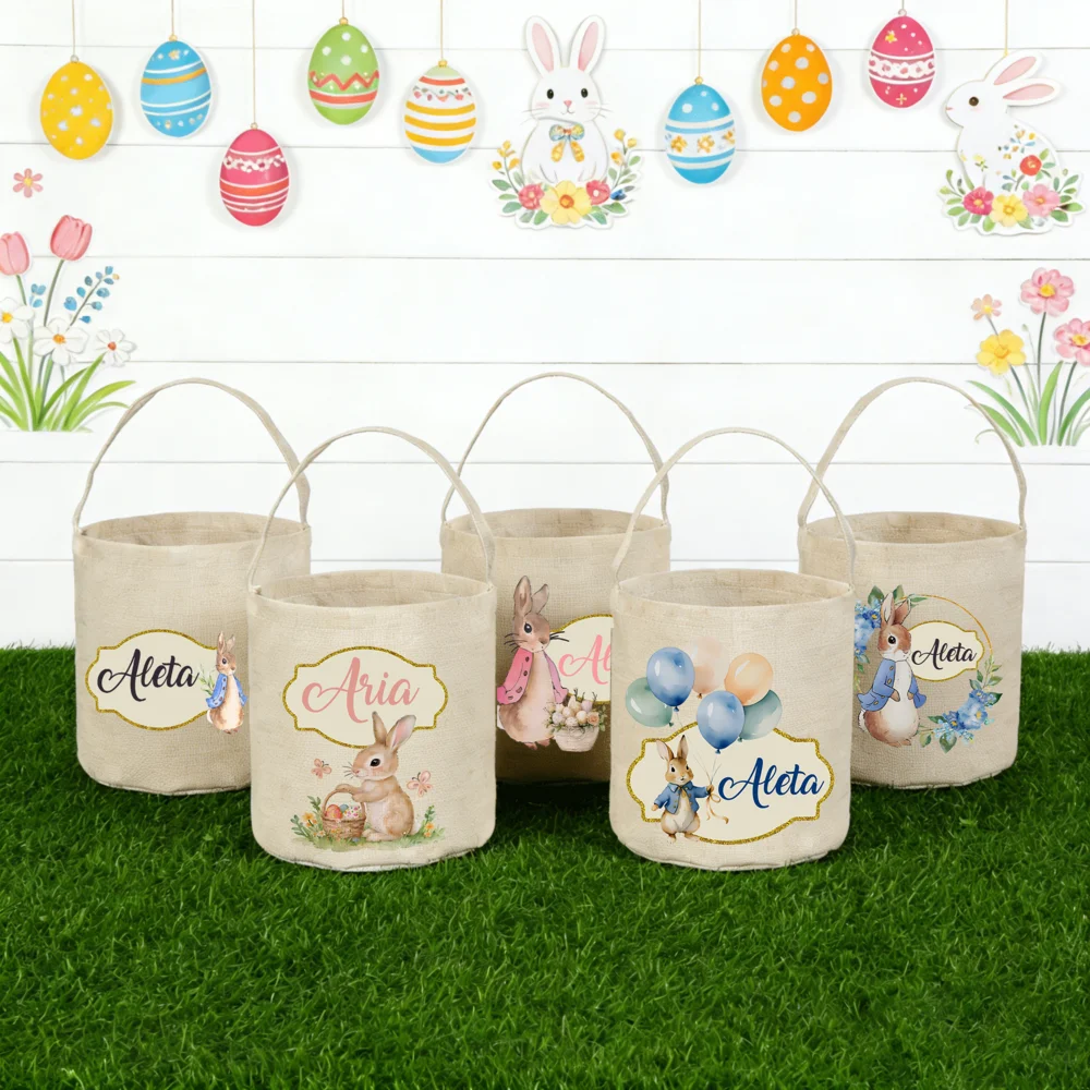 

Персонализированная детская пасхальная корзина, сумка-тоут с кроликом для малышей, индивидуальная сумка для поиска пасхальных яиц, подарок для детей, мальчиков и девочек, корзина с кроликом