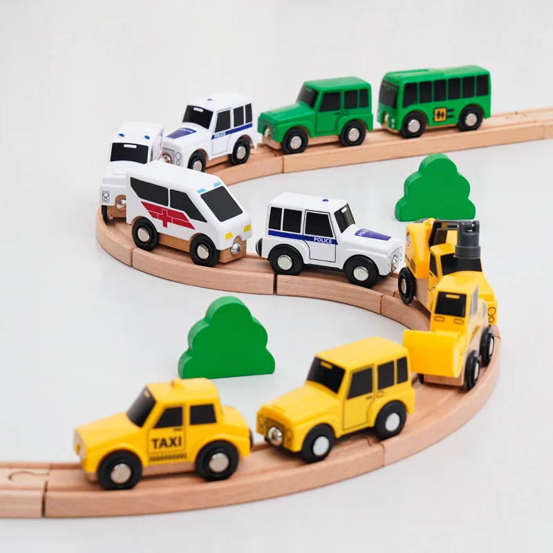 1pcs Magnetic Car Toy Wooden Railway Track Accessories Helicopter Truck Magnetic Train fit for Brand Wooden Tracks Toys for Kids