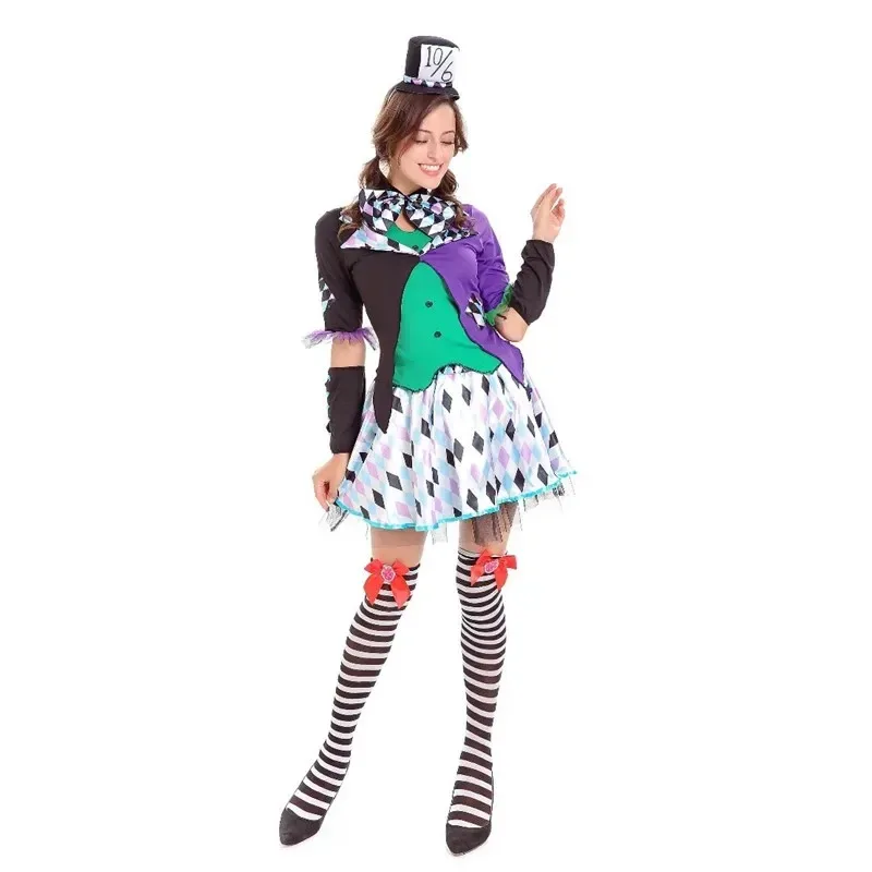 Anime Alice In Wonderland Clown Mad Hatter Maid Costume Halloween Carnival Party Magician Lolita Cosplay Dress lf[5