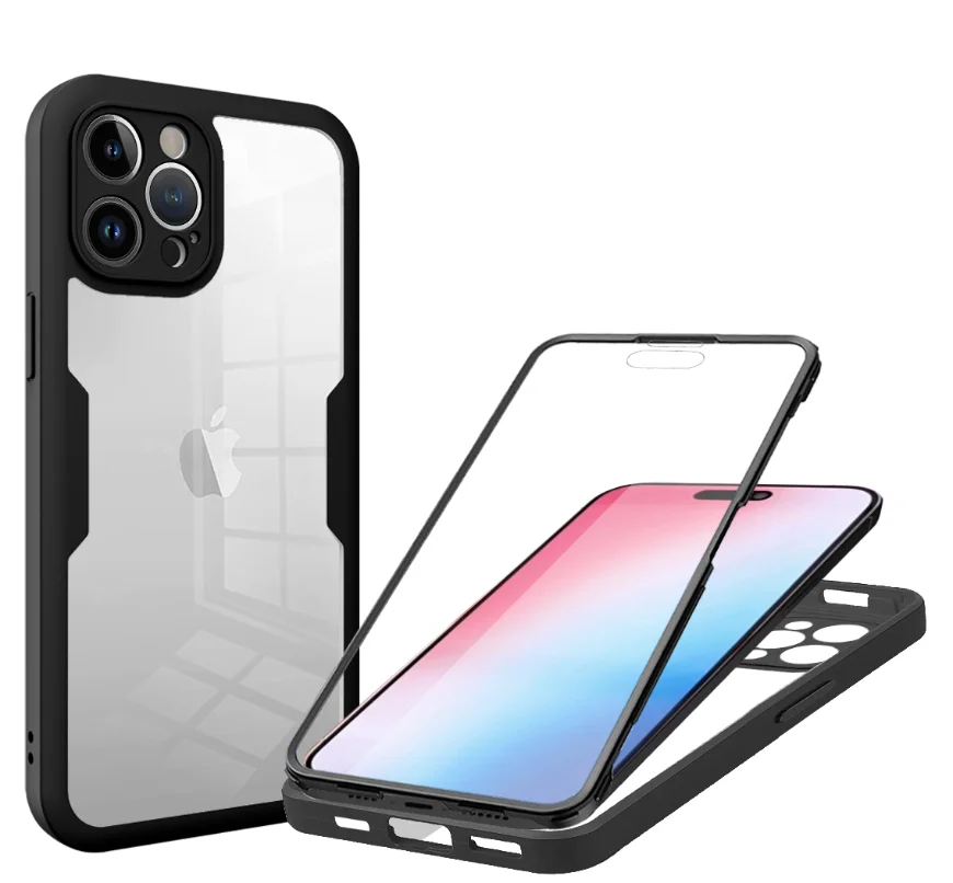 360 vollständiger Schutz, transparente Handyhülle für iPhone 14 Plus 13 12 11 15 Pro XS Max X, weiche vordere Folie + hintere harte PC-Stoßstangenabdeckung