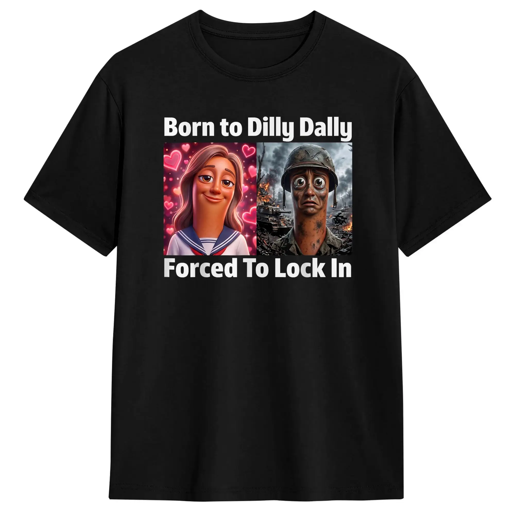 Awesome Born to Dilly Dally Forced to Lock in Tung Tung Sahur T-Shirt Men O Neck Cotton T Shirts Short Sleeve Tees Big Size Tops