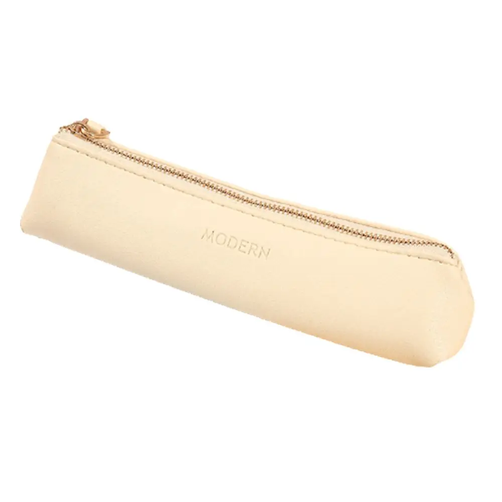 

Simple Mini Zip PU Leather Pencil Bag Pen Pouch School Supplies Storage Bag