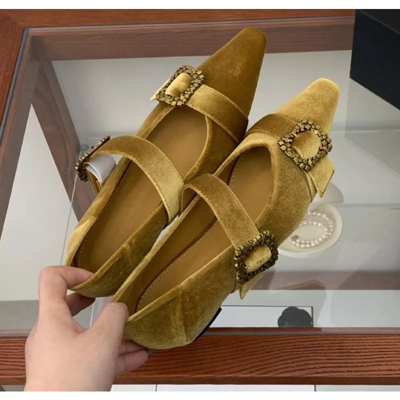 Retro Women Pointed Toe Shoes Designer Sexy low heel Elegant Shoe 2026New Suede Luxury Fashion Internal increase Mary Jane shoes