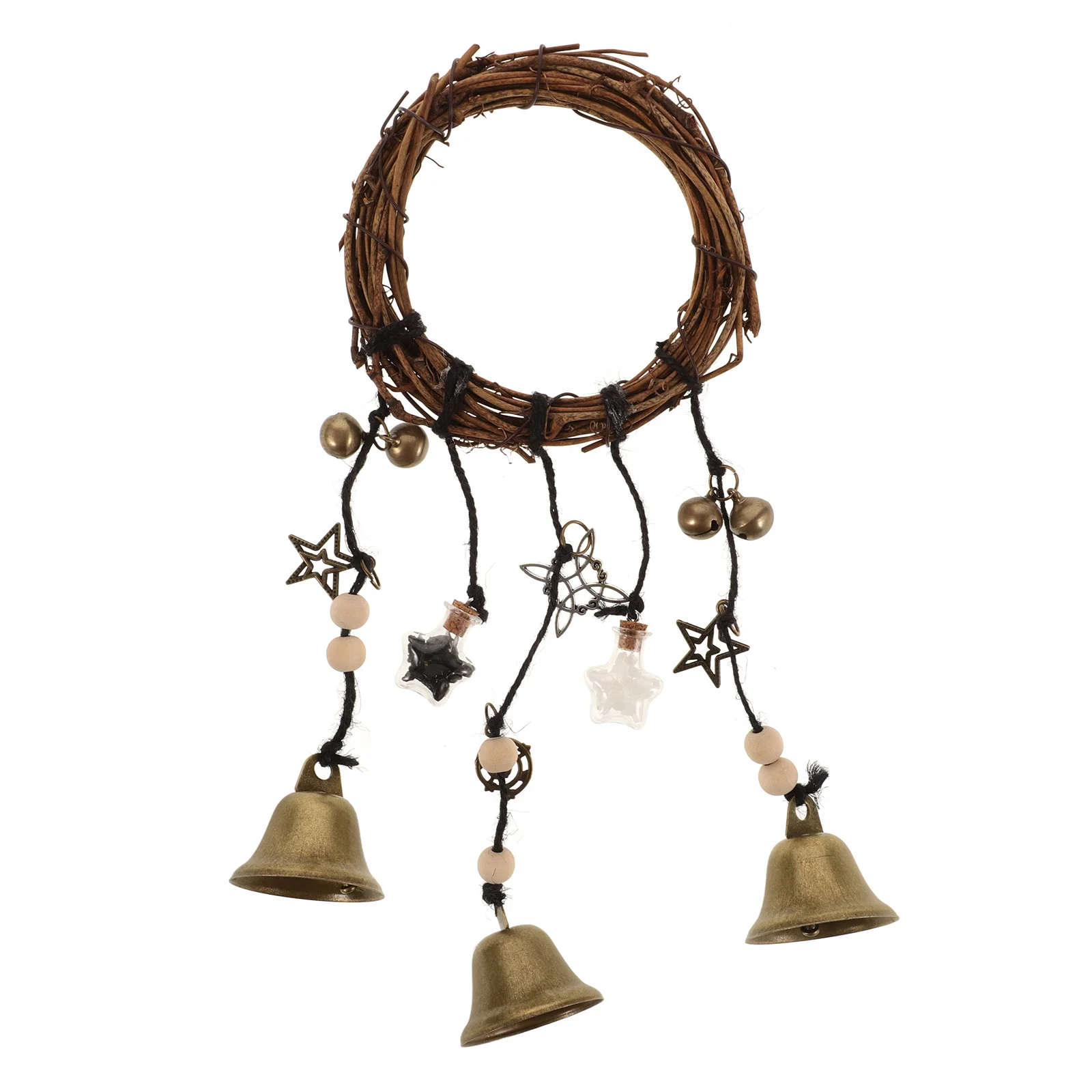 

Creative Vintage Metal Wind Chime Bell Durable Rattan Wood Iron for Home Garden Door Car Hanging Decoration Protective Pendant