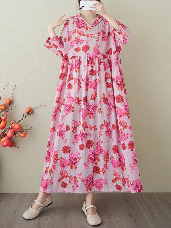 صيف جديد خمر لطيف الراقية سحابة الحرير القطن الكتان مقنعين مطبوعة الدكتور 200 Pou يمكن ارتداؤها تخفيف فضفاض الخصر Sle