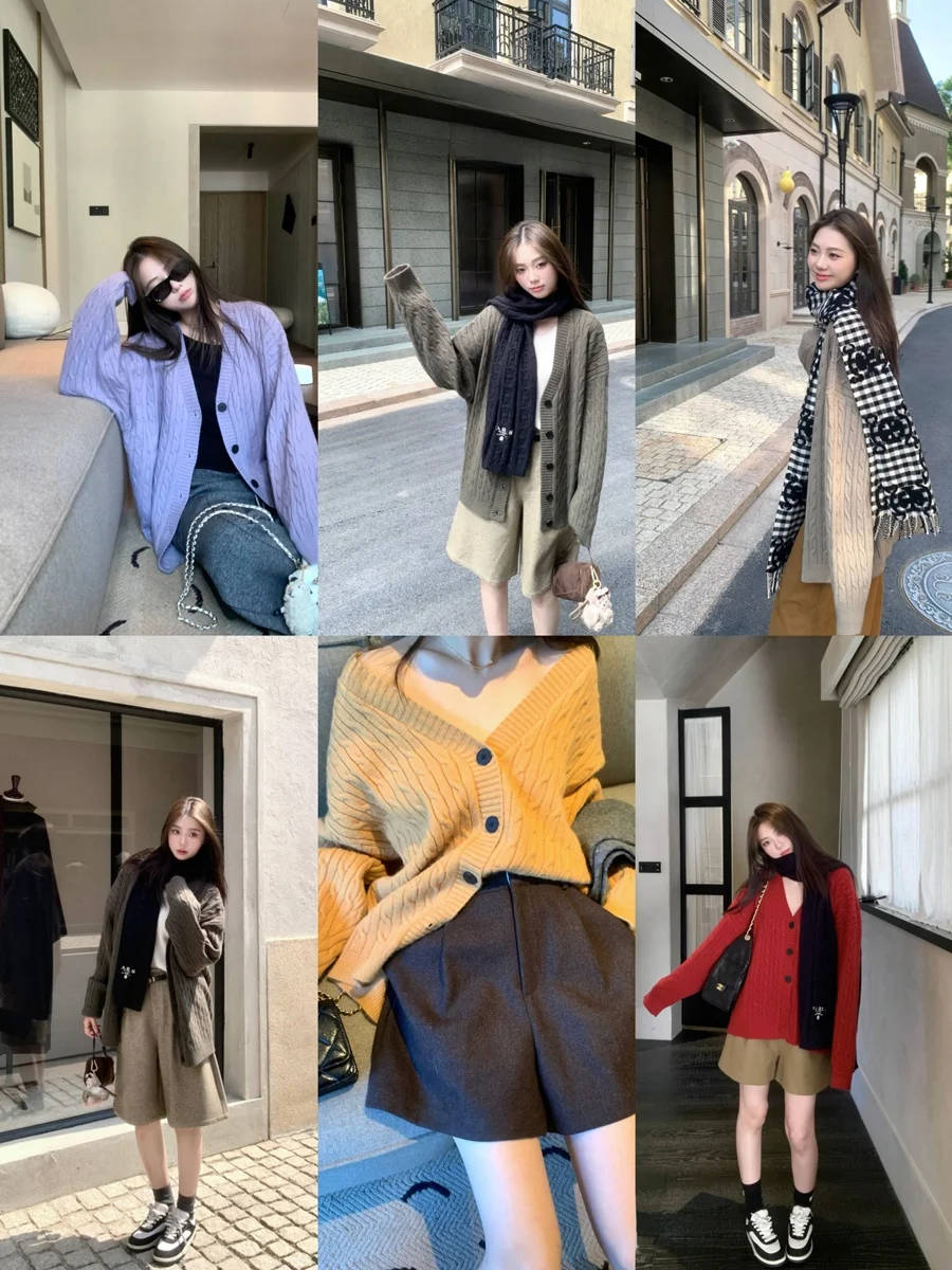 

Новый женский кардиган-свитер в стиле ретро, свободный, мягкий, осенне-зимний, с V-образным вырезом, удлиненный, облегающий, вязаный, в стиле «ленивый шик»