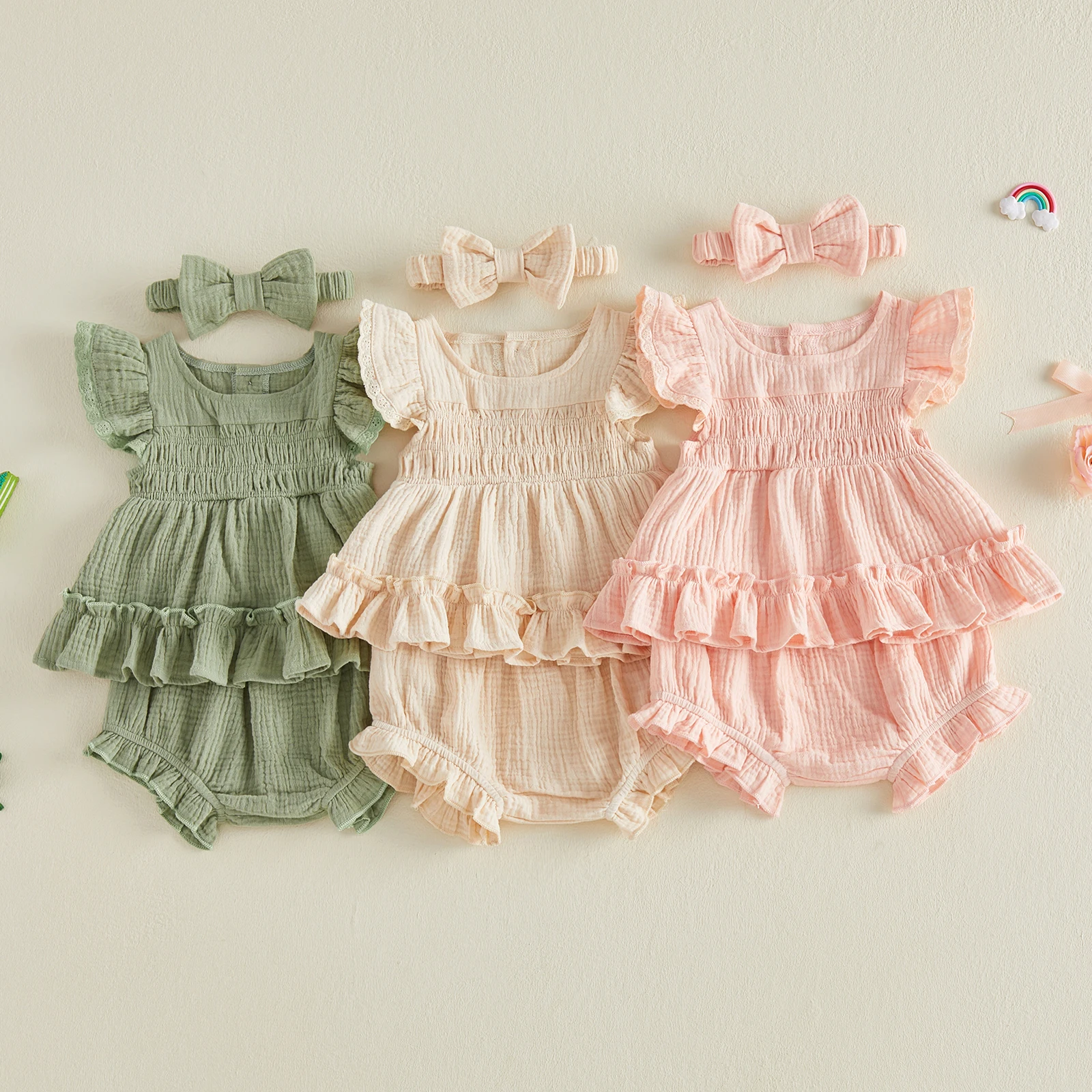 Pudcoco, conjunto de ropa de verano para niñas, Tops ahumados con mangas voladoras de Color sólido bonito a la moda y pantalones cortos, traje de 2 uds de 0 a 24M