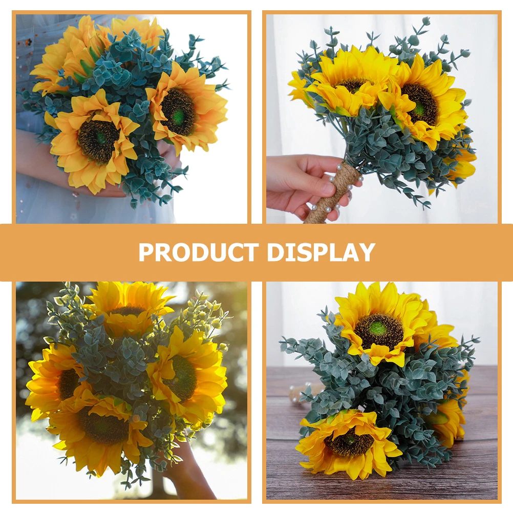 

Sunflower Bouquet Artificial Wedding Bridal Event Decor Props Brides Fall Hemp Rope Simulation Flowers Party Banquet Photography