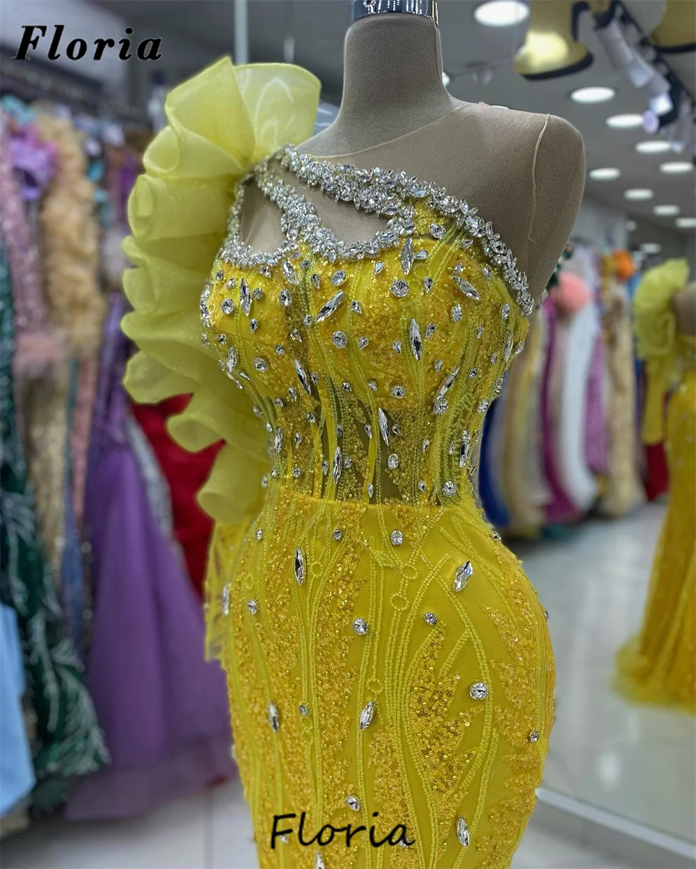Yellow One Shoulder Prom Dresses Crystals Long Mermaid Wedding Party Dress  Plus Size Arabic Dubai Engagement Evening Gowns Robes - AliExpress 320