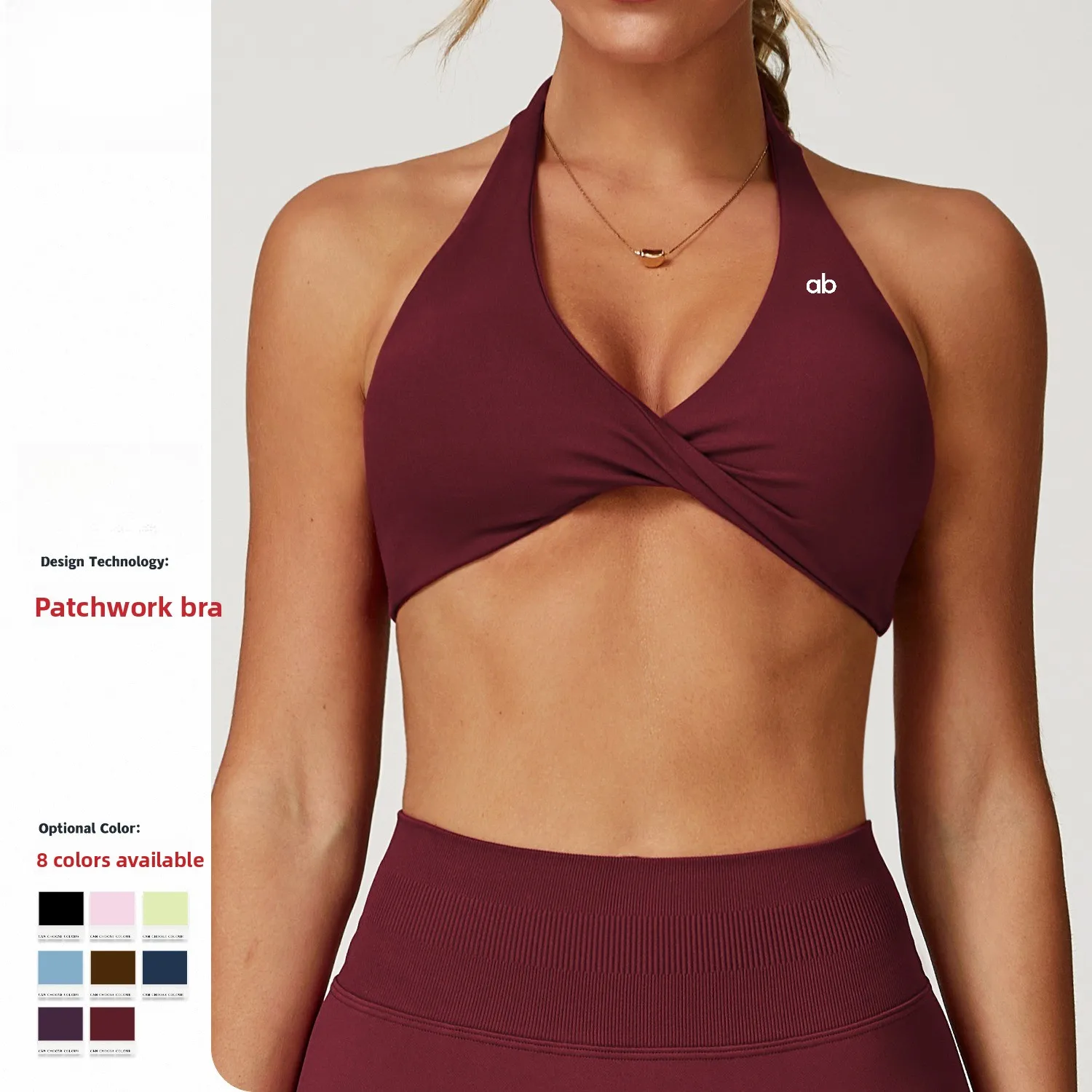 Women Halter Strappy‑Back Push‑up Sports Bra Naked‑Feel Breathable Yoga Pilates Gym Running Fitness Crop Top