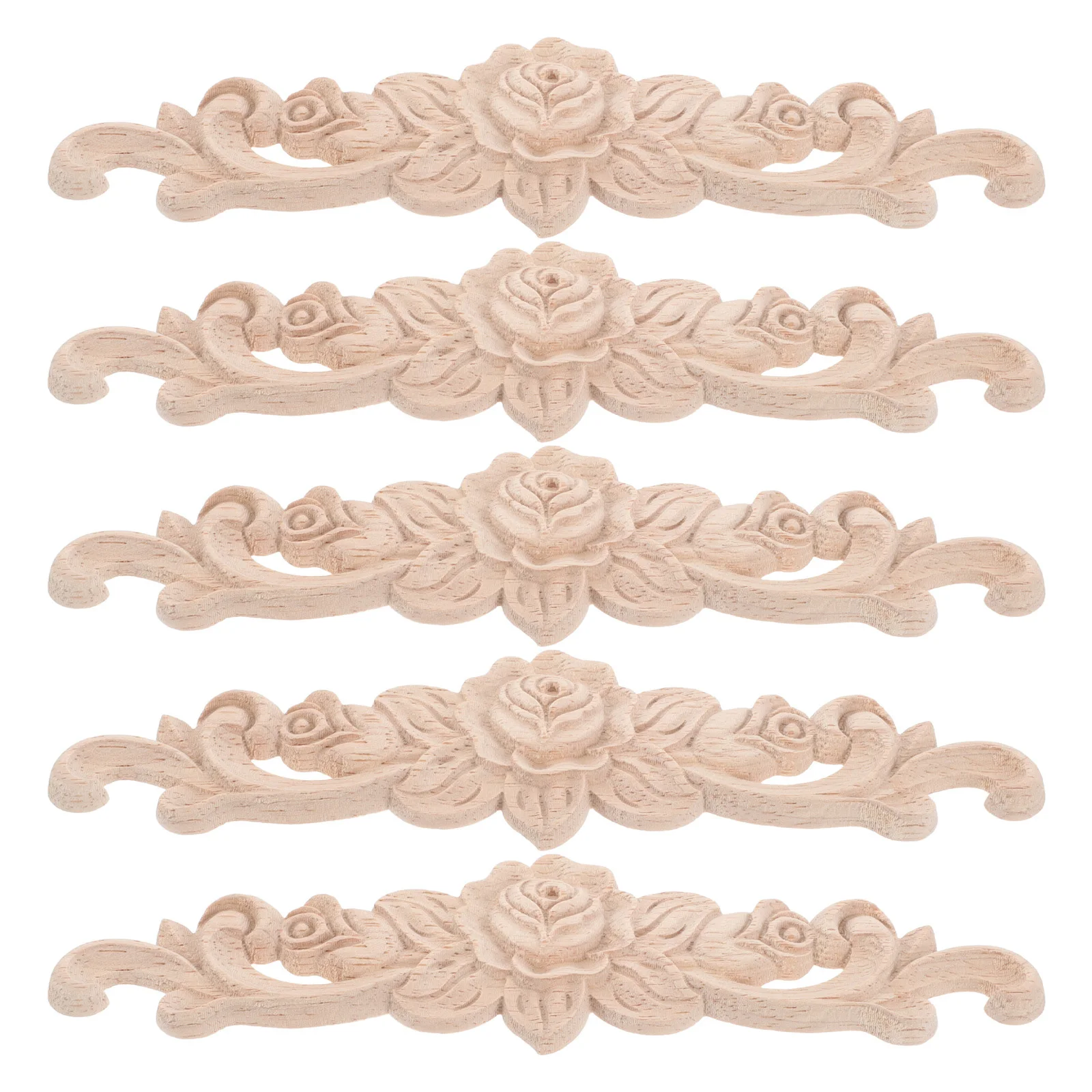 

5Pcs Wood Carved Rose Appliques Unpainted Decorative Furniture Onlays for Door Cabinet Bed Home Decor Furniture Rose Applique