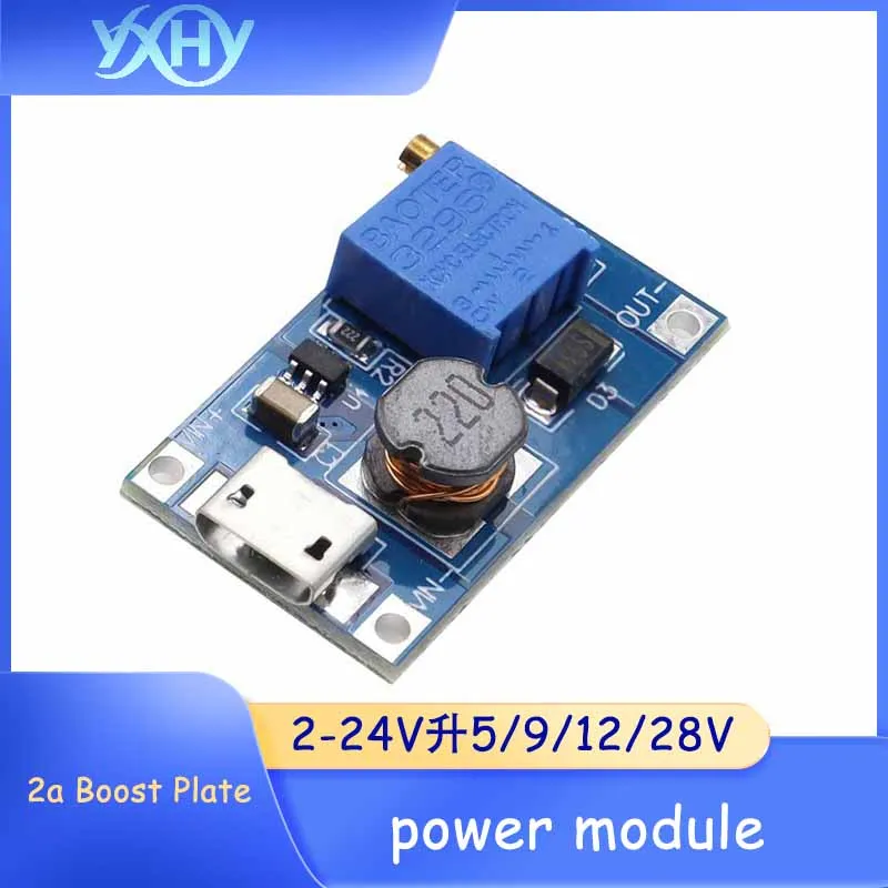 1pcs 2a Boost Plate DC-DC Adjustable Boost Voltage Regulator Module MT3608 Input: 2 - 24V Output: 5/9/12/28V