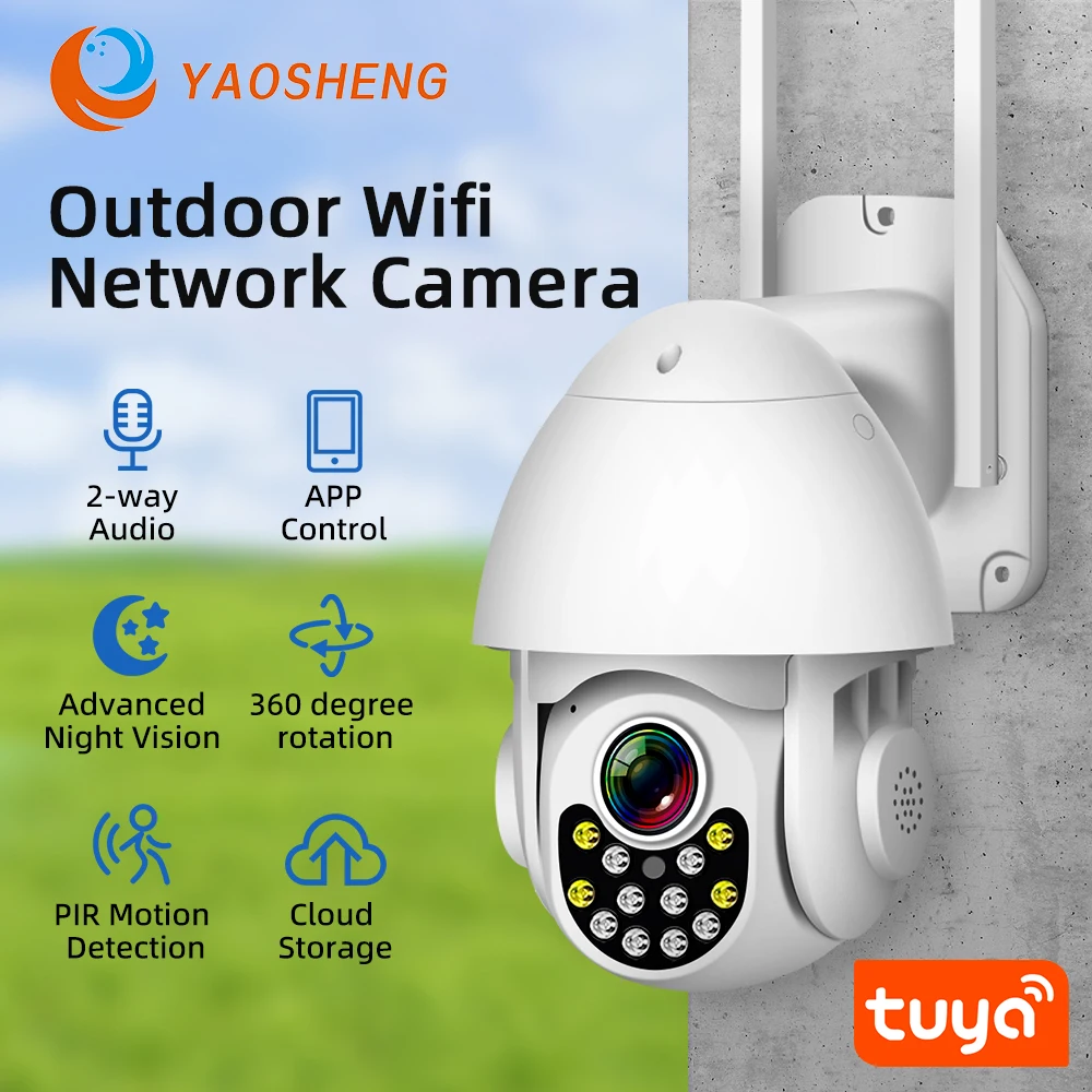 HD IP Camera Tuya WiFi PTZ Camera Buiten 2MP Videobewaking Beveiligingscamera Auto Tracking Audio Video Draadloos 1080P CCTV