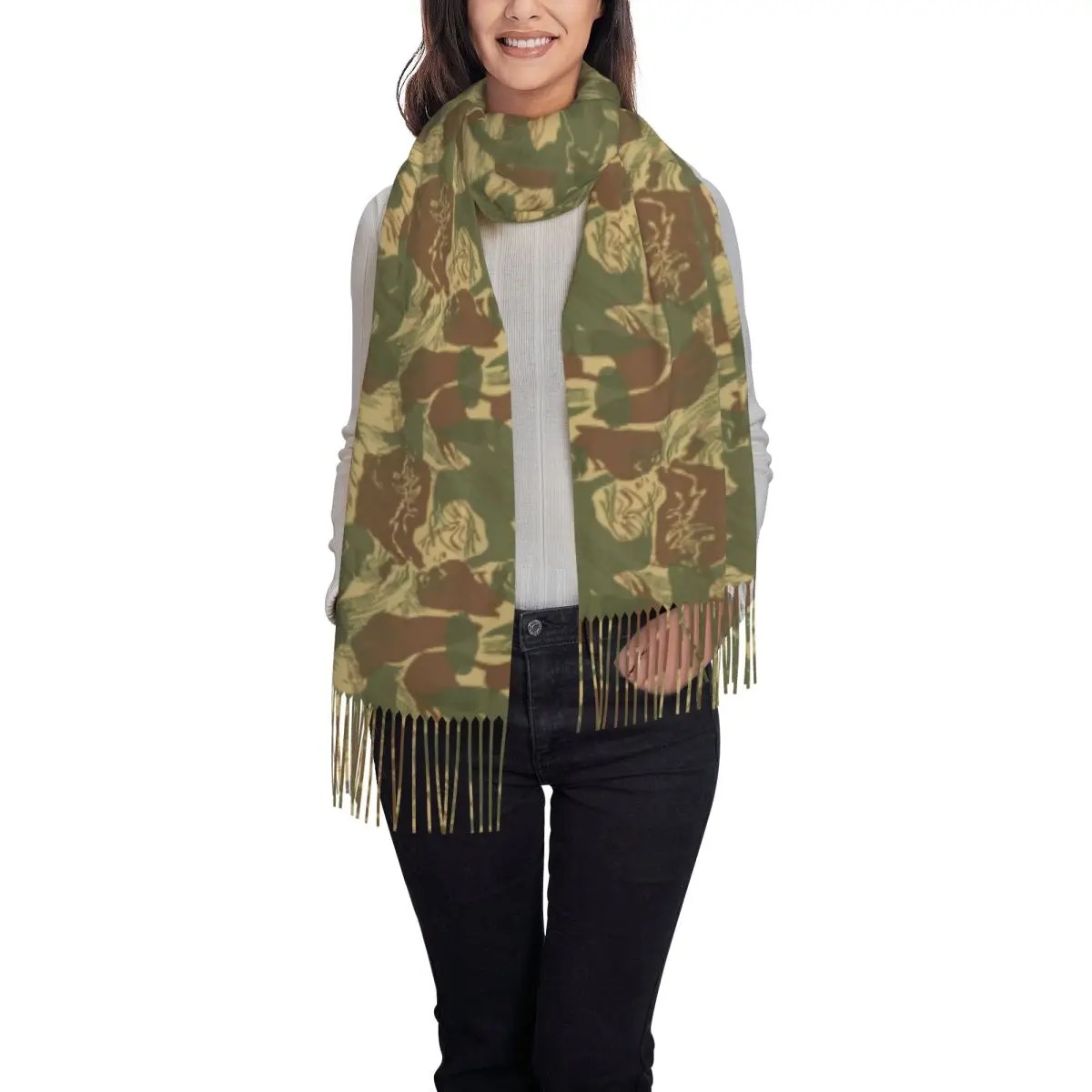 السيدات طويلة الروديسية فرشاة كامو الأوشحة النساء الشتاء الخريف سميكة الدافئة شرابة شال التفاف الحرب كامو وشاح الجيش العسكري