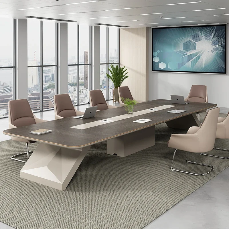 

Окрашенный большой простой изогнутый конференц-стол и сочетание стульев, современный большой и небольшой стол для приема в комнате переговоров
