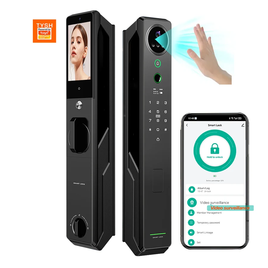 STLF 2 Batteries Intelligent Tuya Real-time Intercom 3d Face Recognition Full Automatic Fingerprint Smart Door Lock