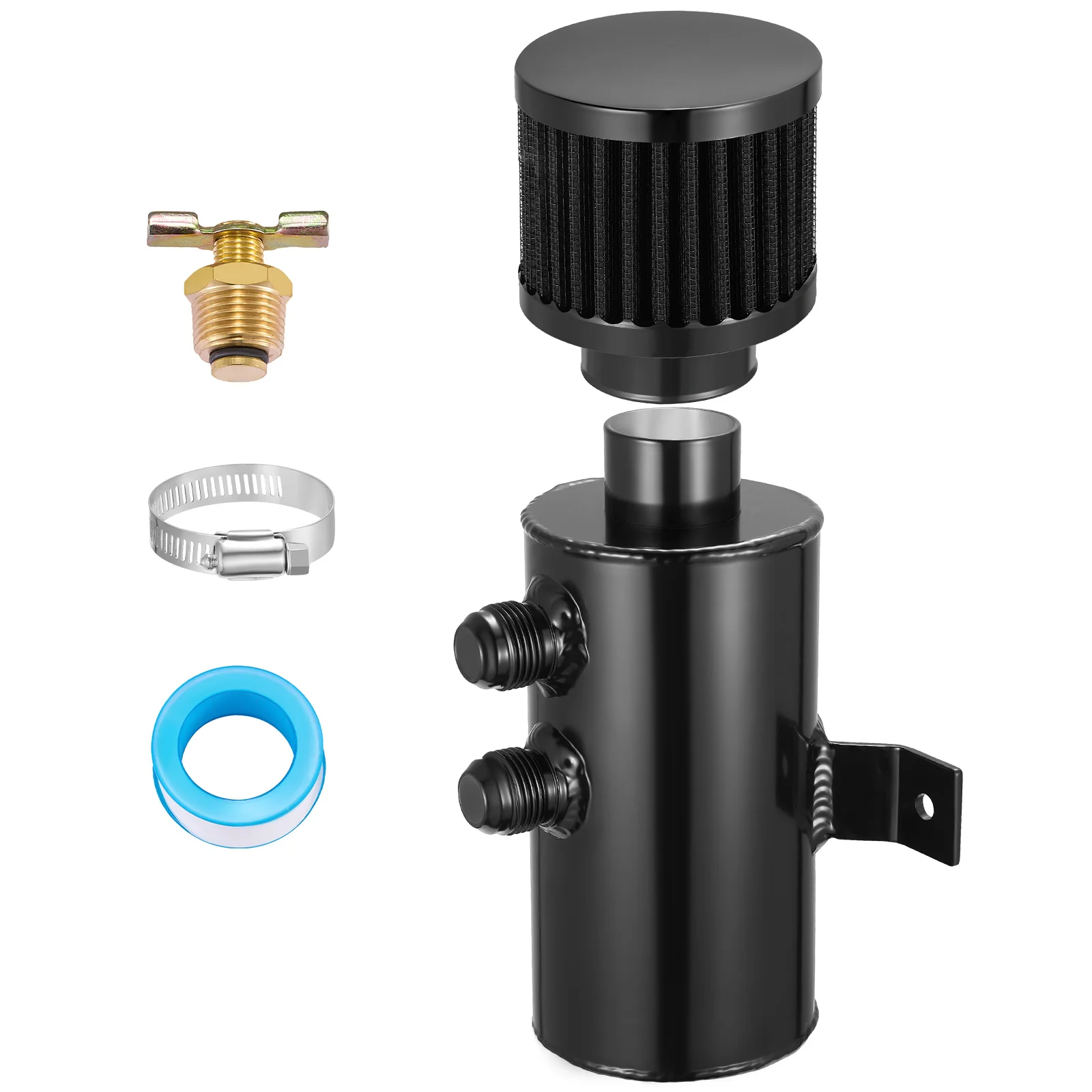 

10AN Oil Catch Can 750ml Universal Baffled Catch Can with Breather Filter Aluminum Breather Tank 2 Port Air Oil Separator Black