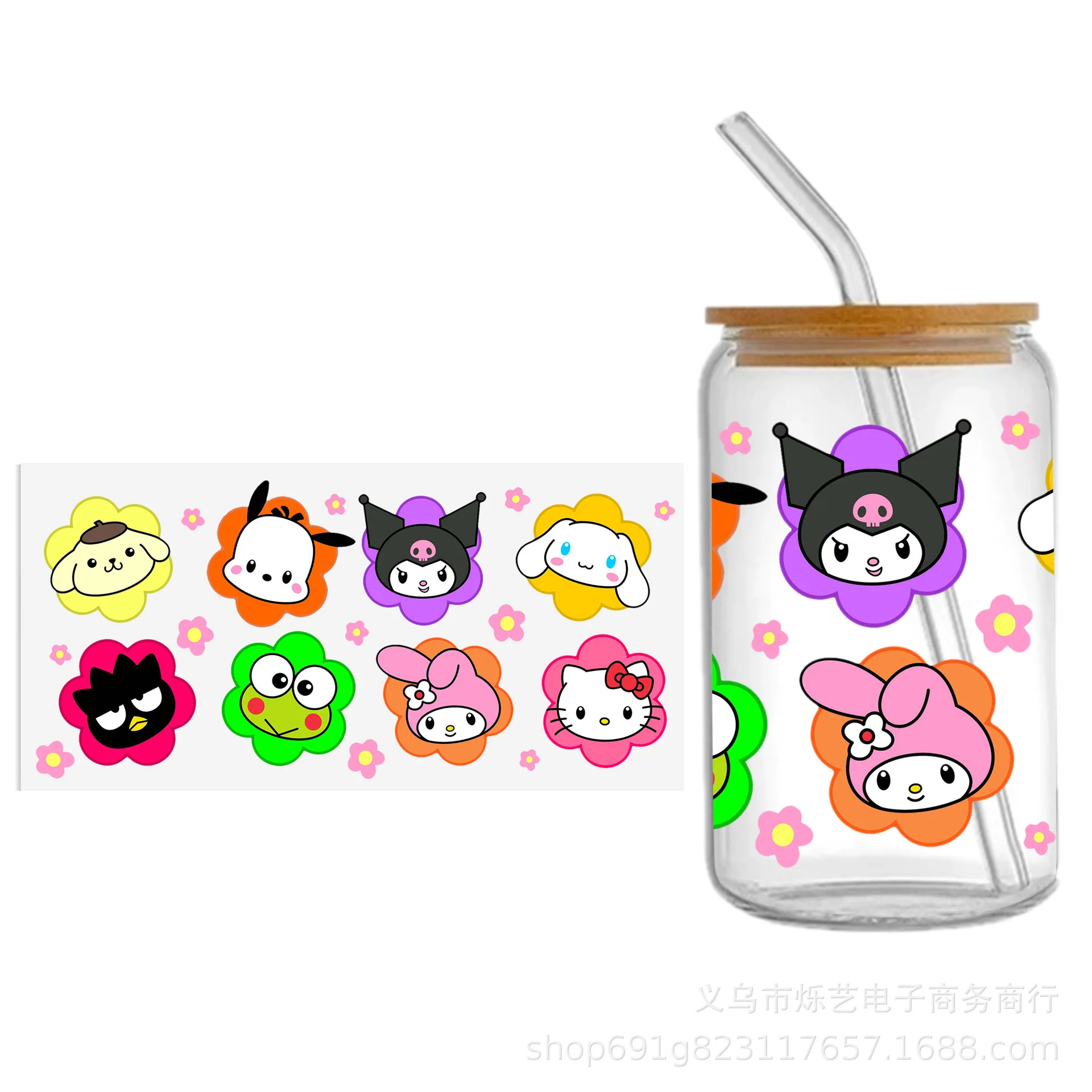 كاواي أنيمي نقل ديي الشارات ، سانريوس ، مرحبا كيتي ، فوق البنفسجية ، ملصق DTF للأكواب الزجاجية ، كورومي ، لحن بلدي ، عيد الميلاد #5