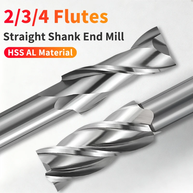 ZUANTONG 1PCS HSS End Mills Standard Length Fully Ground Metal Cutter D1.0-D40mm 2/3/4 Flutes Teeth Aluminum Milling Tool High-Q
