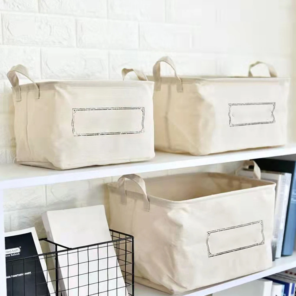 

1pc Desktop Storage Box Foldable Linen Organizer Large Capacity Home Office Sundry Basket Portable Cotton Handle Space Saving