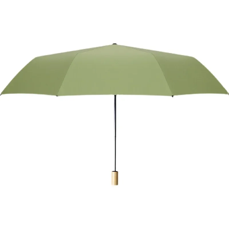 Korean Style Fresh Plain Color Umbrella Vinyl Dual-Use Umbrella Solid Wood Handle Folding Small Portable Sunshade Umbrella