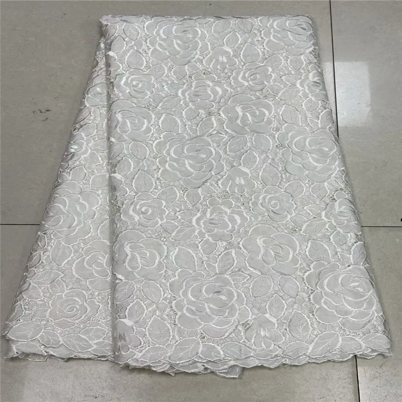 

Pure White Nigerian Guipure Cord Lace Fabric Milk Silk Cotton Fabric African Lace Fabric 2023 High Quality New Dress For Women