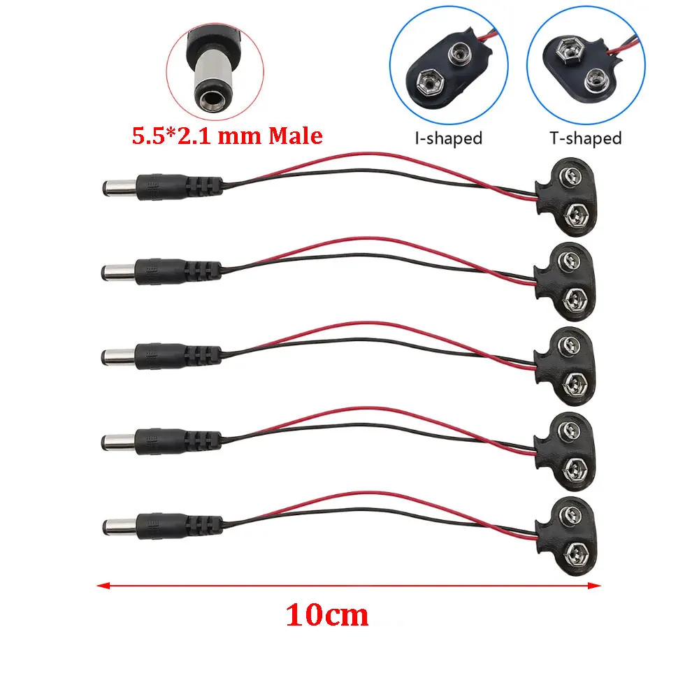 1/5/10pcs T Type I Type 9V DC Battery Power Cable Plug Clip Barrel Jack Connector for Arduino Uno R3 Mega 2560 DIY