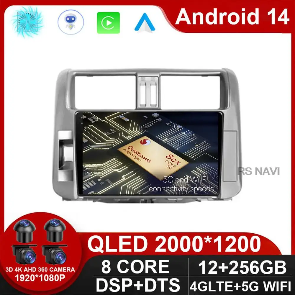 

Автомагнитола 2 Din на Android 14 для Toyota Land Cruiser Prado 150 2009 - 2013 с радио, мультимедийным видеоплеером, GPS-навигацией, Dvd