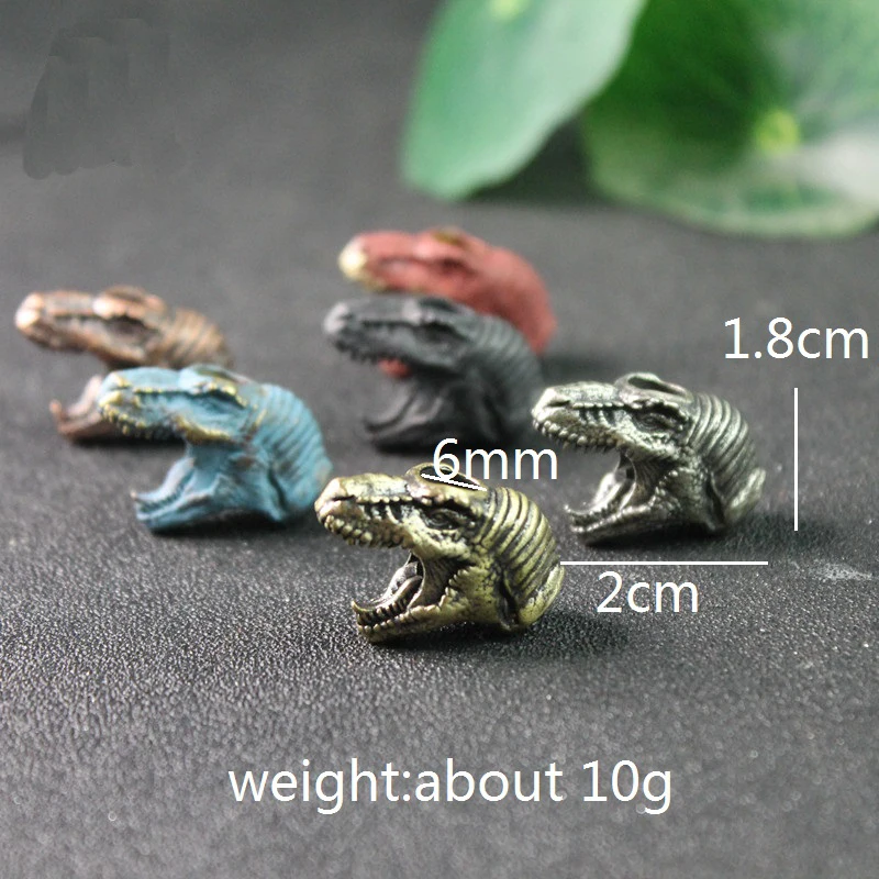 Jurassic Tyrannosaurus Rex Head Brass Knife Beads Dinosaur EDC Outdoor DIY Paracord Woven Lanyard Keychain Pendants Tool Jewelry