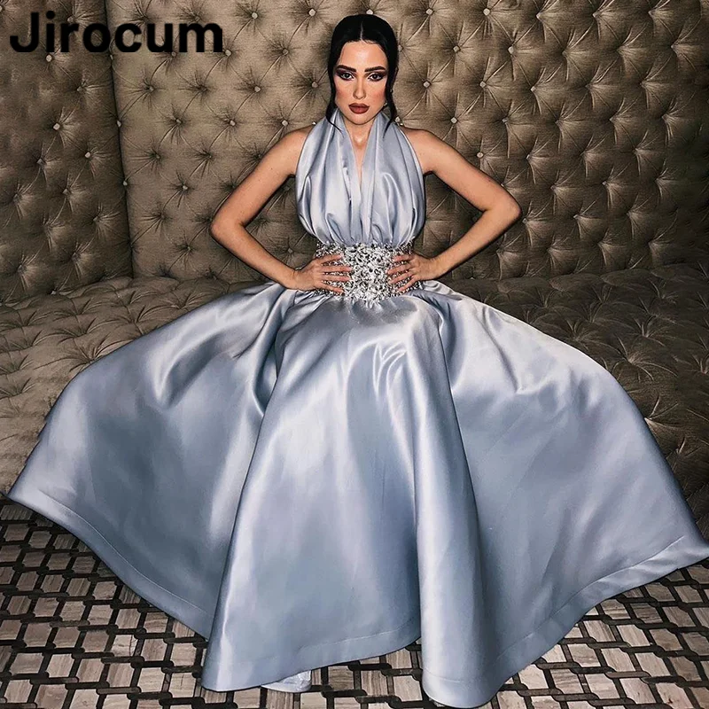 Jirocum A Line Sparkling Crystal Prom Gowns Women\'s Halter Backless Luxury Evening Gown Formal Occasion Wedding Party Dress 2024