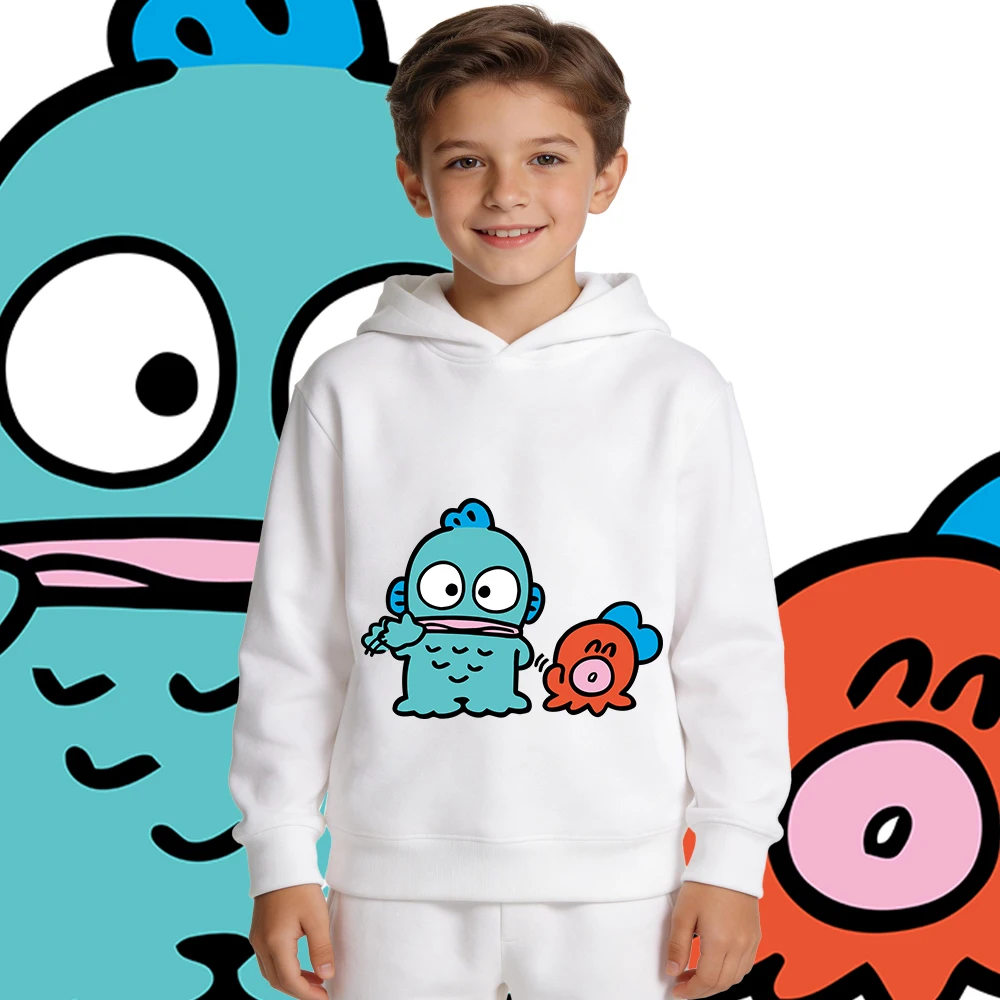 

Детская толстовка с принтом Hangyodon Buddies для мальчиков и девочек, теплая толстовка с флисовой подкладкой на осень и зиму, пуловер с капюшоном