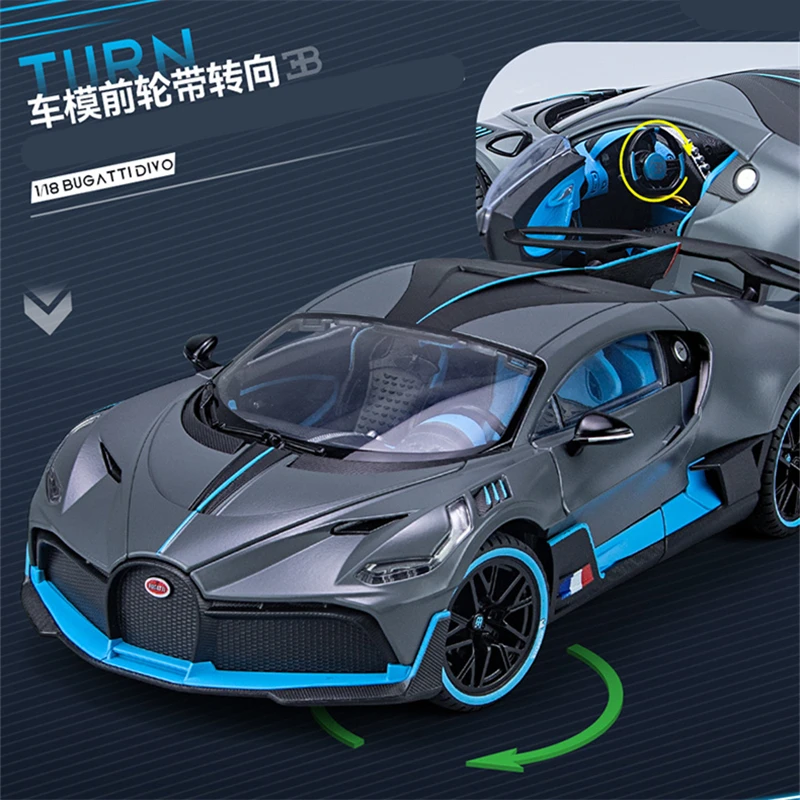 Large Size 1/18 Bugatti DIVO Alloy Sports Car Model Diecasts Metal Toy Vehicles Car Model Simulation Sound Light Childrens Gifts