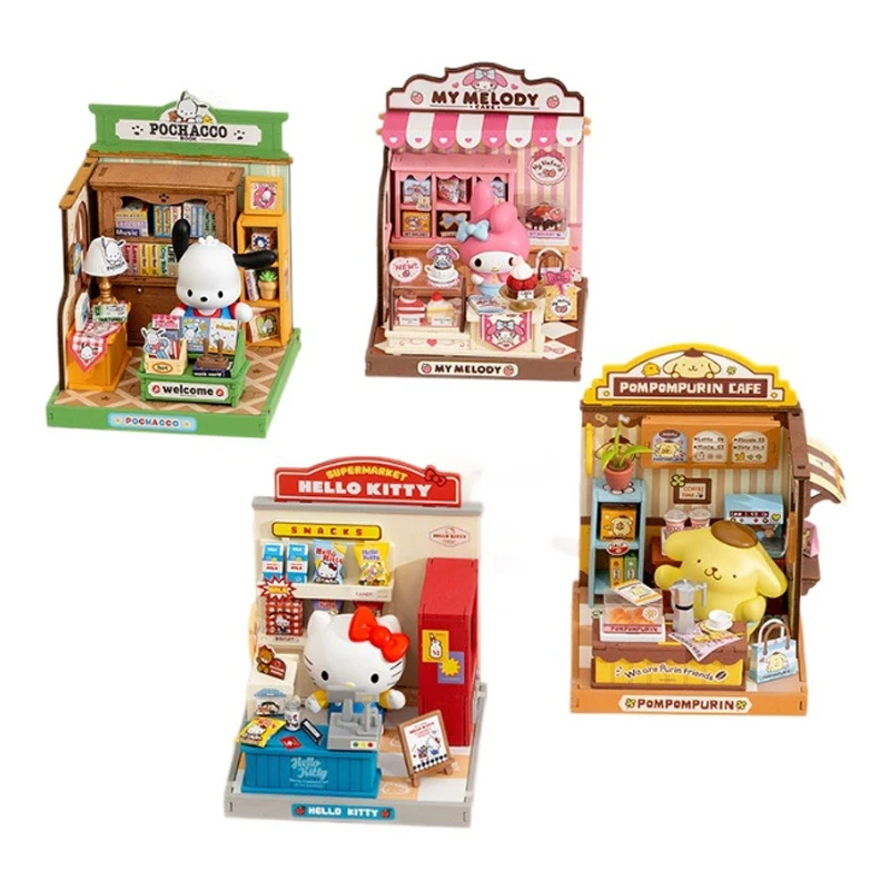 Bouwstenen Sanrio Family Cute Store Manager Series Cafe Cake Shop DIY Klein huis Puzzel Gemonteerd model Kindercadeau