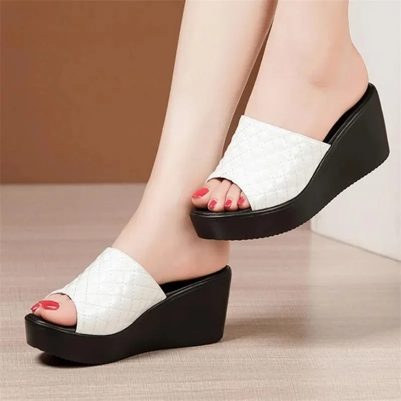 BEYARNESize 32-43 Fashion Platform Slippers Wedding Shoes  Summer High Heels Wedges Slides Women for Office Slippers