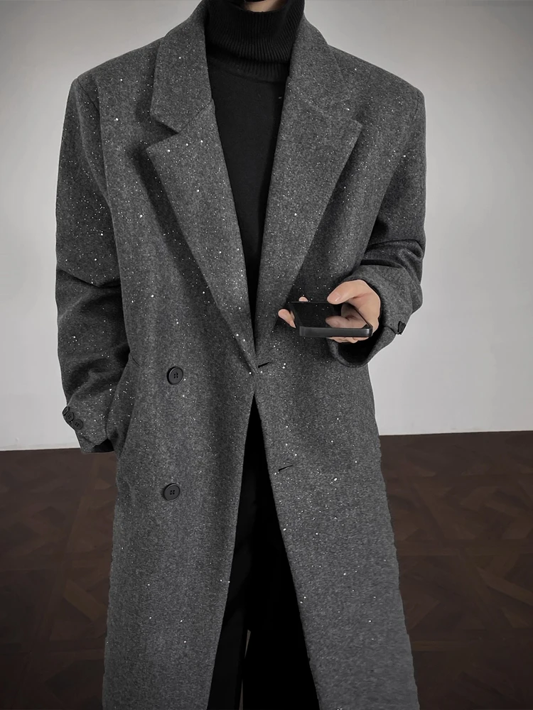 

Tianxing мужское шерстяное пальто с подкладкой до колена в Корейском стиле, ветровка расширенной длины, пальто Briti Sle Jaet