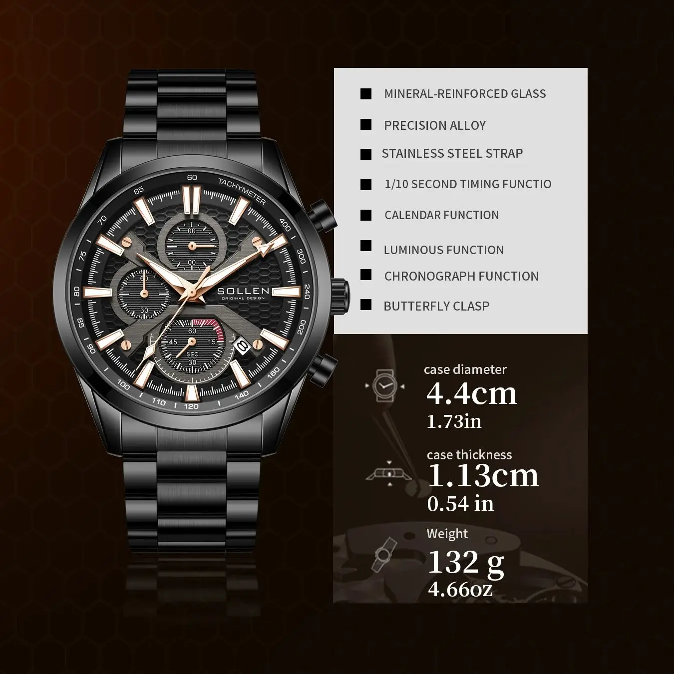 Men's Military Style Quartz Watch - Digital Analog Display with Luminous Hands, Chronograph & Splash Resistant Stainless Steel B