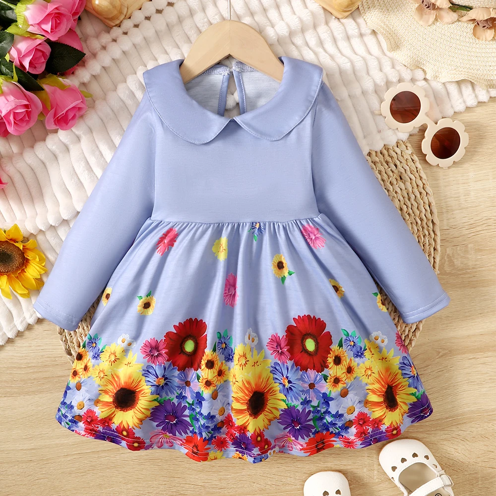 LAPA 6M-3Y Newborn Girls Party Dress Baby Girls Long Sleeve Floral Printed Dresses Toddler Baby Cute Princess Dress Kids Clothes